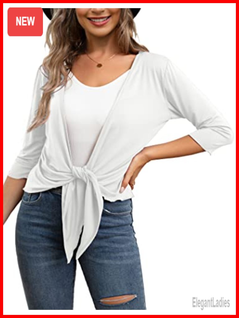 Stretchy Ribbed 3/4 Sleeve Shrug Cardigan Sheer Lightweight Wrap Bolero